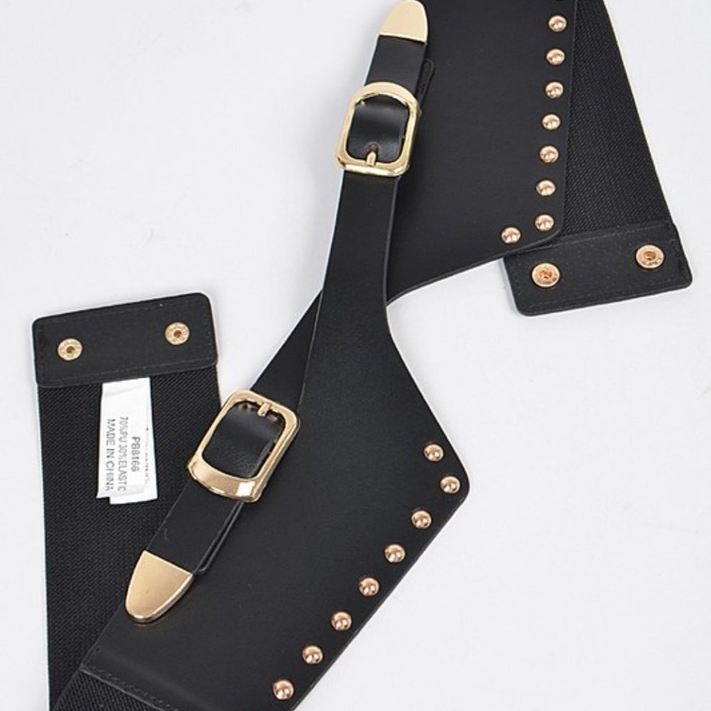 Wide Studded Elastic Waist Belt, Snaps in back - Picture 2 of 7